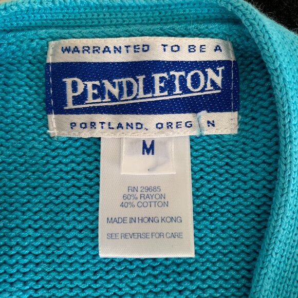 Pendleton Vintage Cardigan Sweater M Blue Floral Embroidered Short Sleeve V-Neck - Picture 7 of 11